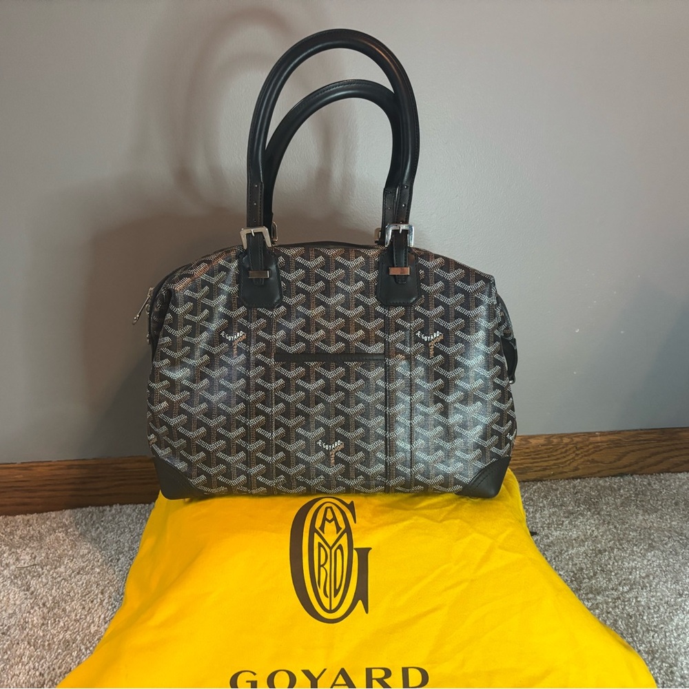 Authentic Goyard St. Jeanne MM Black Goyardine Canvas Bowler Bag Boston Handbag